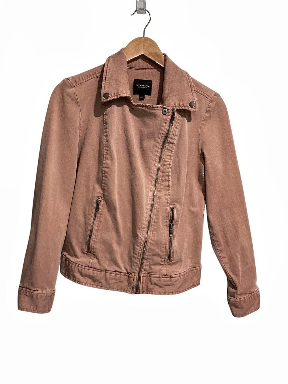 Liverpool Los Angeles Women’s Moto Jacket Mauve Pink Denim size S Utility
